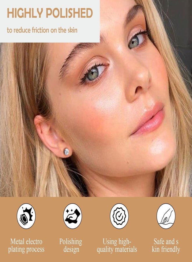 ZDE Titanium Women Flatback Earrings for Women Crystal Gold Stud Earrings Flat Back Earrings Hypoallergenic Cartilage Earring Helix Tragus Conch Piercing 3mm-5mm (Crystal-Silver, 5MM) - Image 4